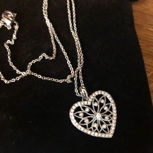 Silver plated CZ Flower Heart Necklace